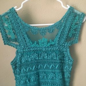Anthropologie Teal Lace Mini Dress